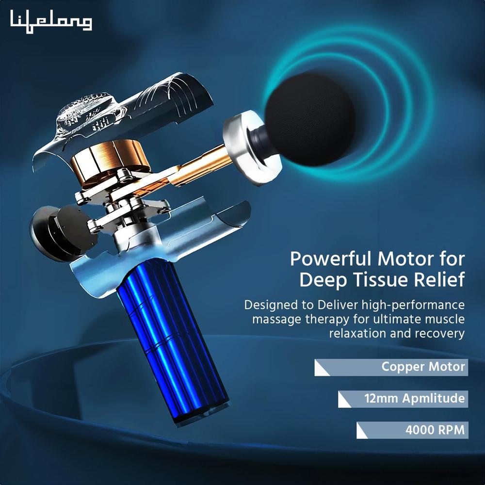 Lifelong LLGM189 Gun Massager with 5 Massage Heads |4700 RPM| 3 Modes & 99 Speed Settings, Rechargeable