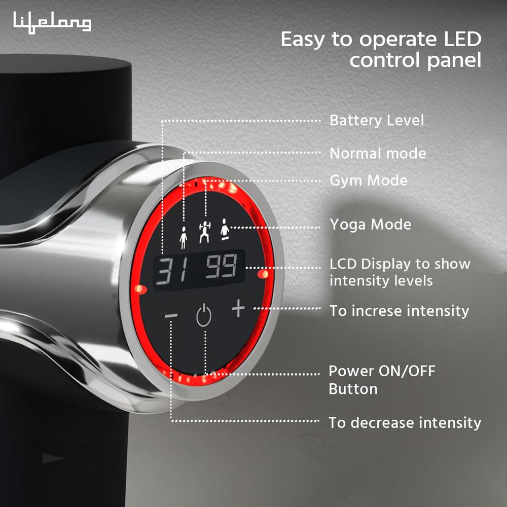 Lifelong LLGM189 Gun Massager with 5 Massage Heads |4700 RPM| 3 Modes & 99 Speed Settings, Rechargeable
