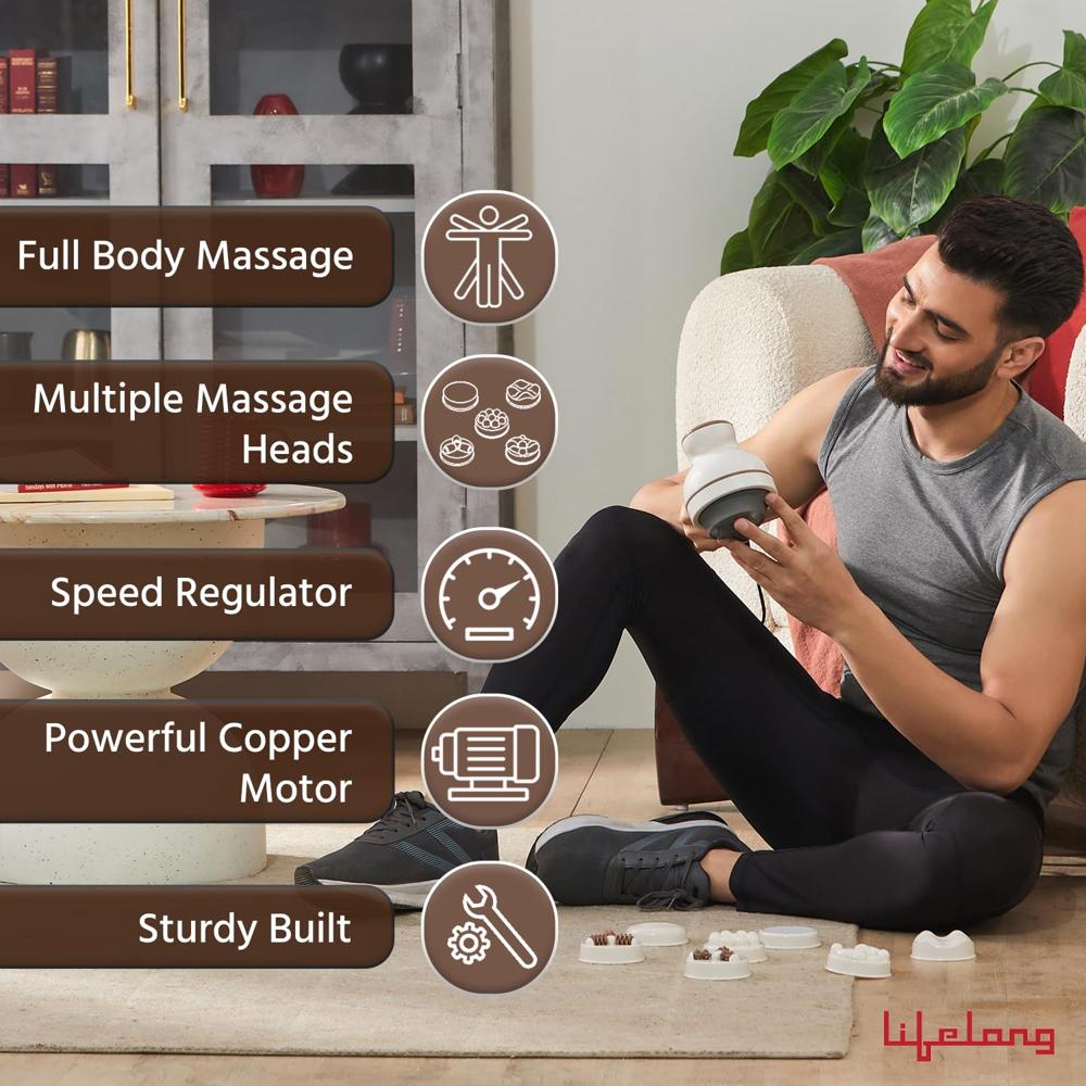 Lifelong LLM180 Electric Handheld Full Body Pain Relief Massager (Brown)