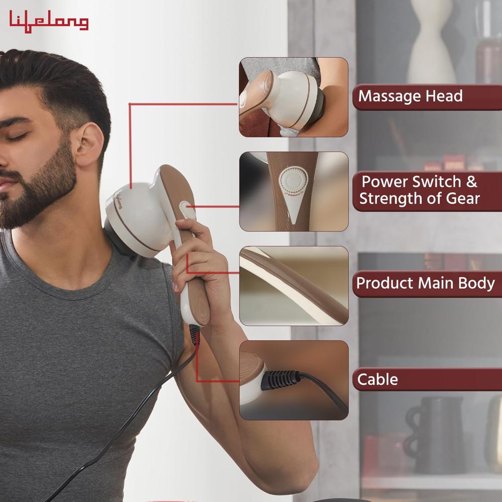 Lifelong LLM180 Electric Handheld Full Body Pain Relief Massager (Brown)