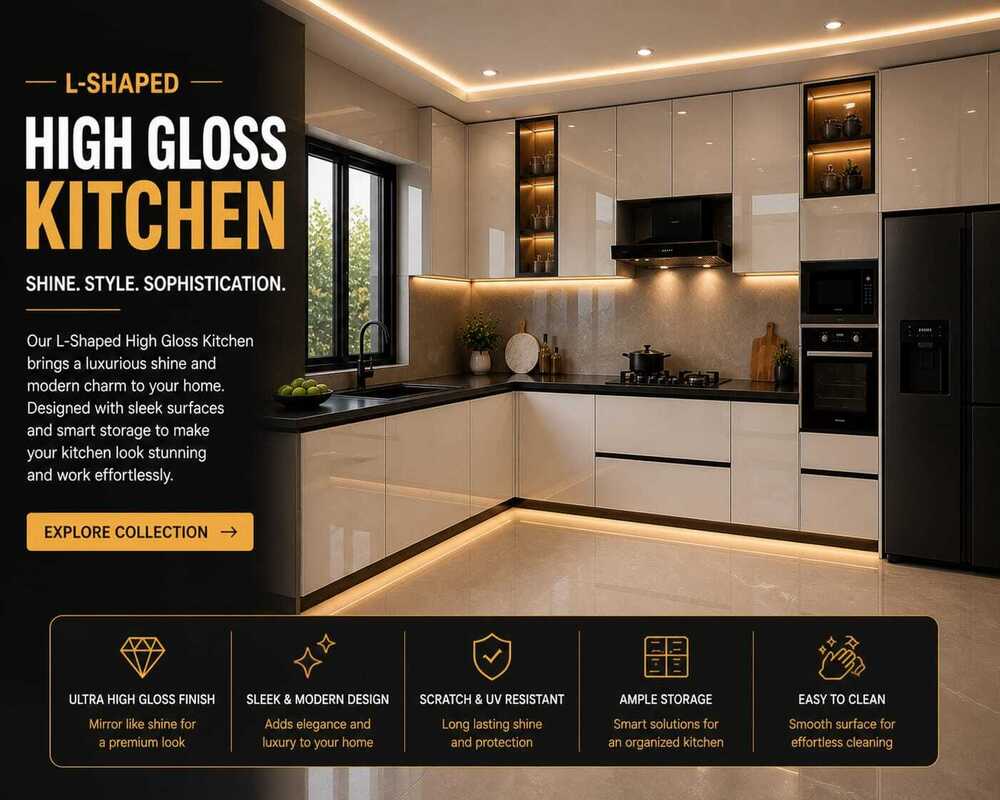 L-SHAPED HIGH GLOSS MODULAR KITCHEN