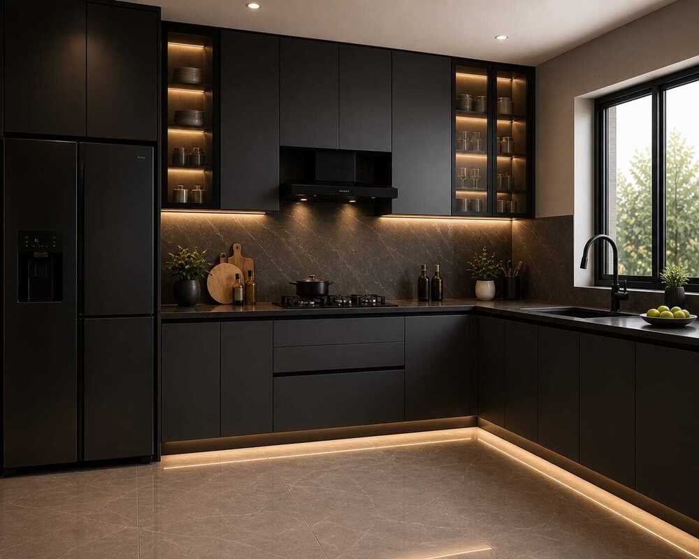 L-SHAPED HIGH GLOSS MODULAR KITCHEN