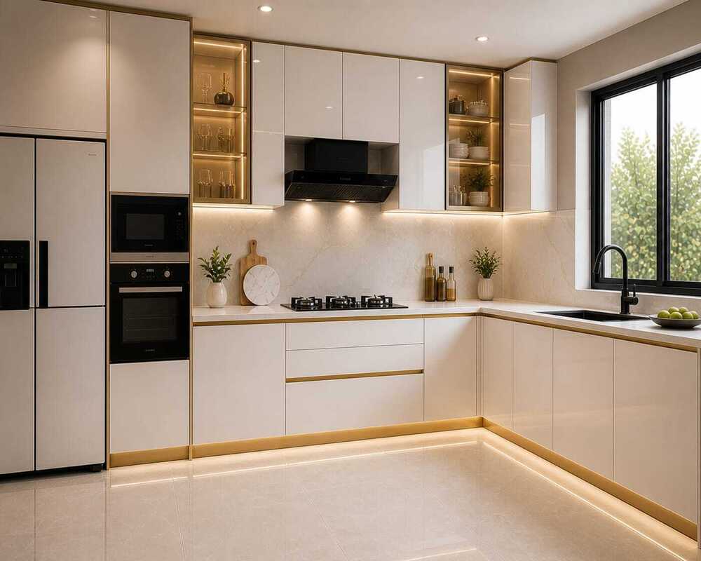 L-SHAPED HIGH GLOSS MODULAR KITCHEN