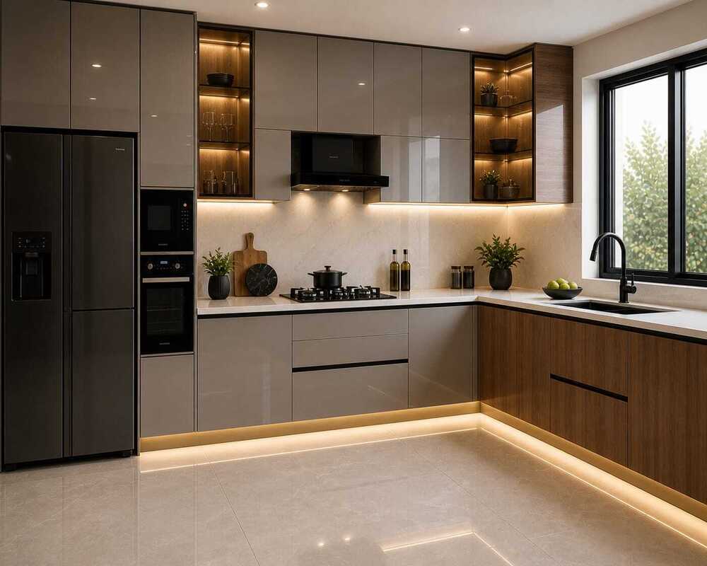 L-SHAPED HIGH GLOSS MODULAR KITCHEN