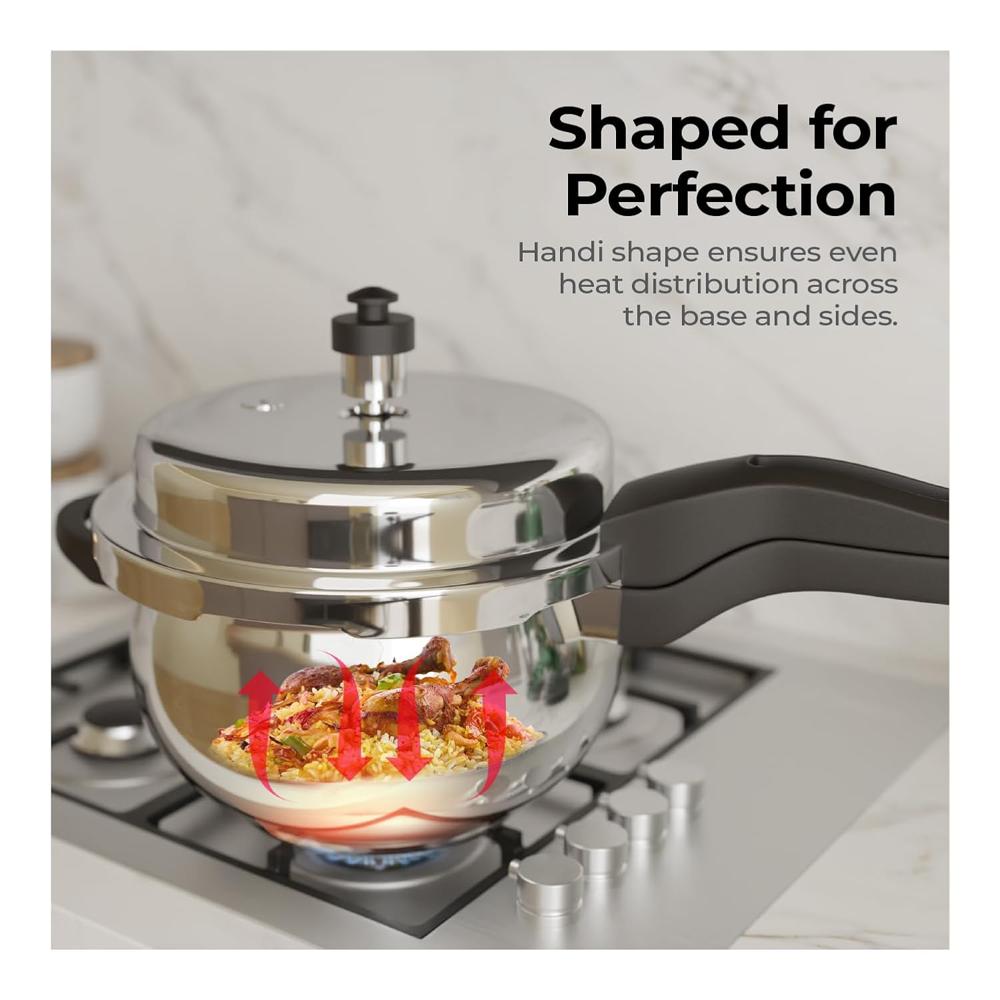 Lifelong Stainless Steel Curve Pressure Cooker 5Liters | Induction & Gas Stove Compatible with Outer Lid, ISI Certified & Lock System | Safe & Durable Kitchen Essential with 5 Years Warranty (Silver)