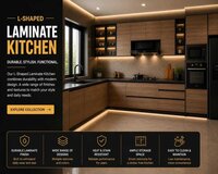 L-shaped Laminate Kitchen - Engineered Wood, 34-36 Inch Base Height, Custom Colors, Soft-close Drawers, Granite/quartz Countertop