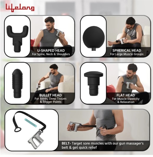 Lifelong Multipurpose Gun Massager in White Colour