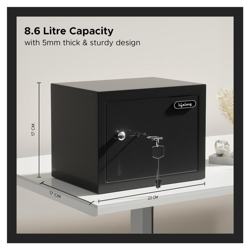 Lifelong 8.6L Home Safe Locker with Key | Security Box for Home & Office | Strong Metal Safe - 5 mm Thick Door | Personal Locker for Cash, Jewellry & Documents LLHSM01