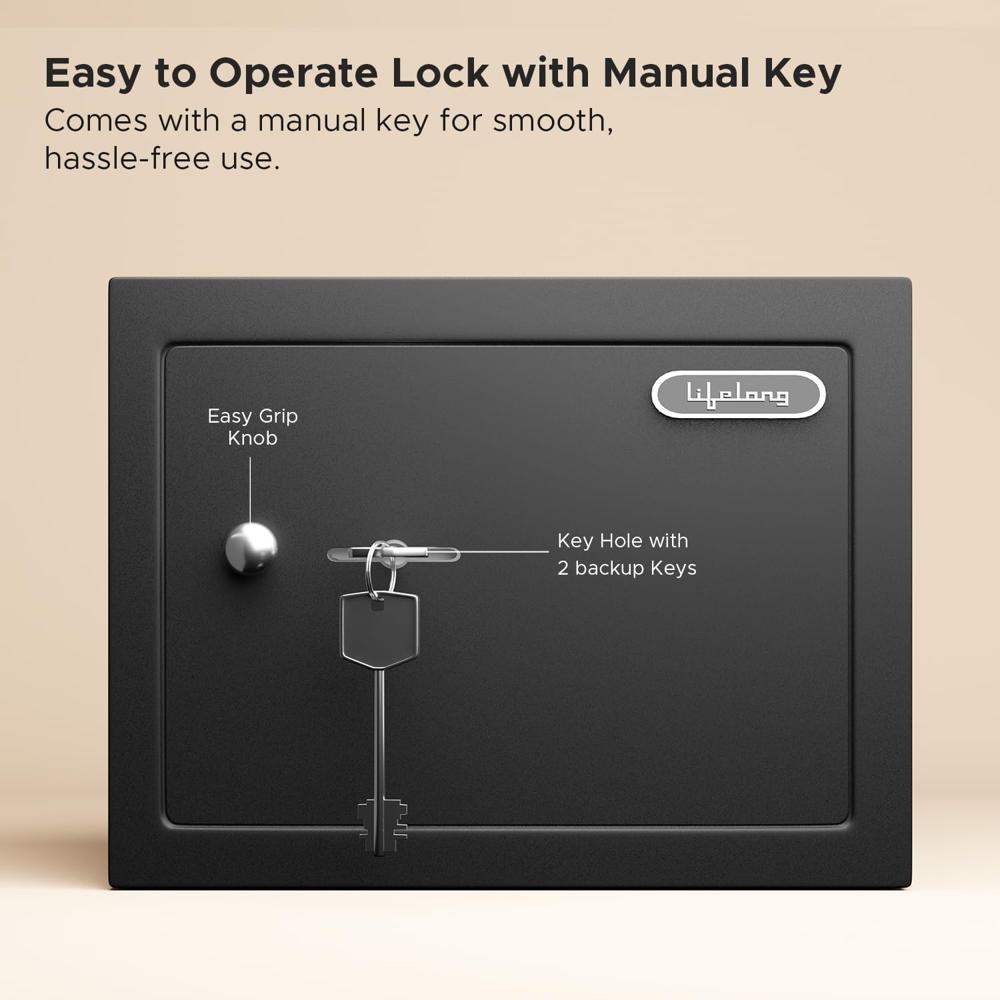 Lifelong 8.6L Home Safe Locker with Key | Security Box for Home & Office | Strong Metal Safe - 5 mm Thick Door | Personal Locker for Cash, Jewellry & Documents LLHSM01