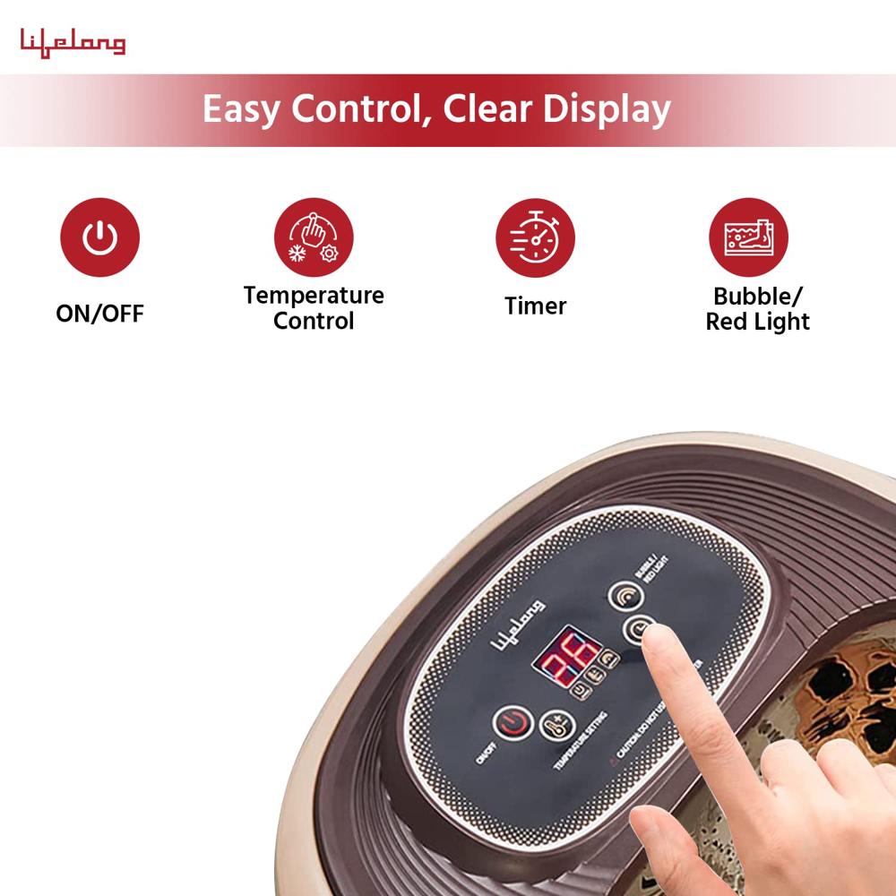 Lifelong LLM306 500W Electric Spa Foot Massager Machine With 8 Manual Rollers, Digital Panel, Bubble Bath & Water LLM306