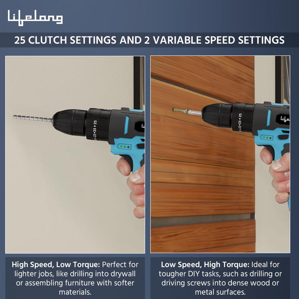 Lifelong 12V Cordless Drill Machine For Home Use|Cordless Screw Driver Machine|2-Speed, 0-1500Rpm 