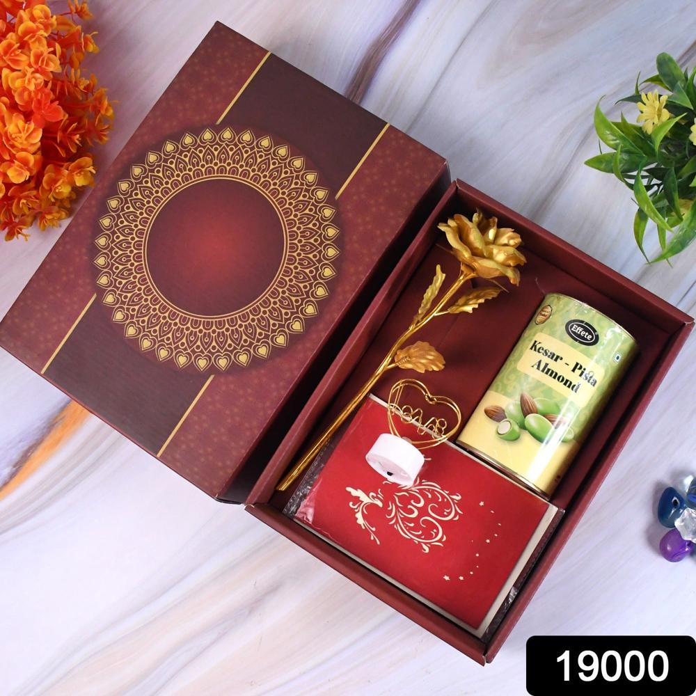 Valentines Day Special Gift Box - Heart-Shaped Light, Chocolate Box & Golden Flower - Color: Mix