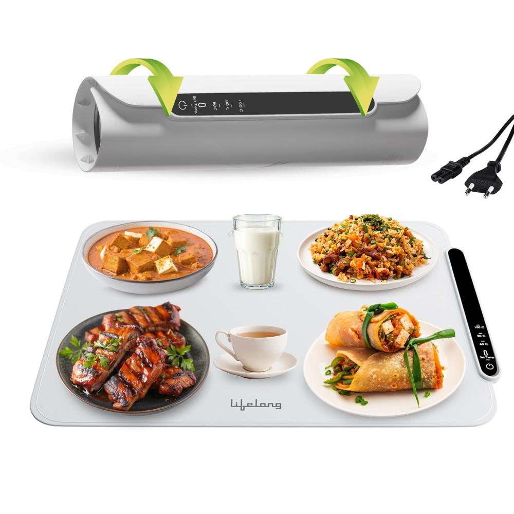 Lifelong Electric Food Warmer - 250 W | Roll Up Silicon Heating Mat | Adjustable Temperature Control with Touch  LLEFW09