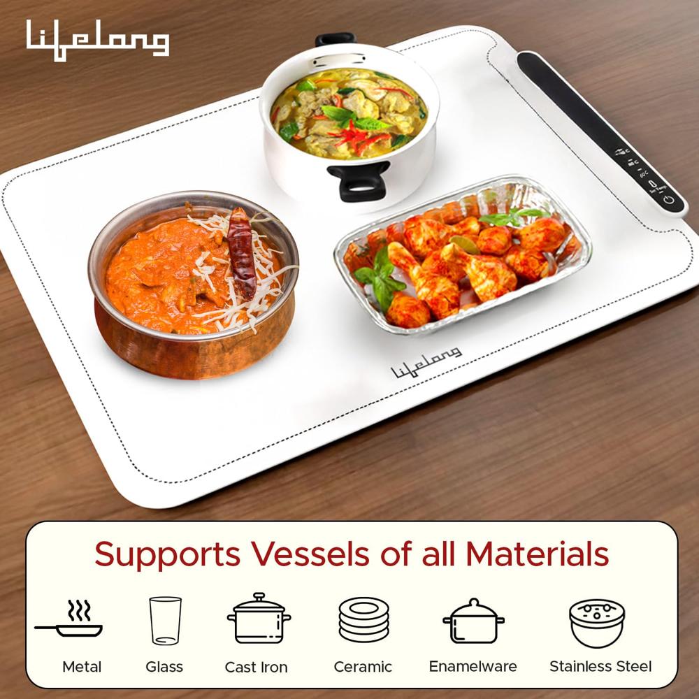 Lifelong Electric Food Warmer - 250 W | Roll Up Silicon Heating Mat | Adjustable Temperature Control with Touch  LLEFW09