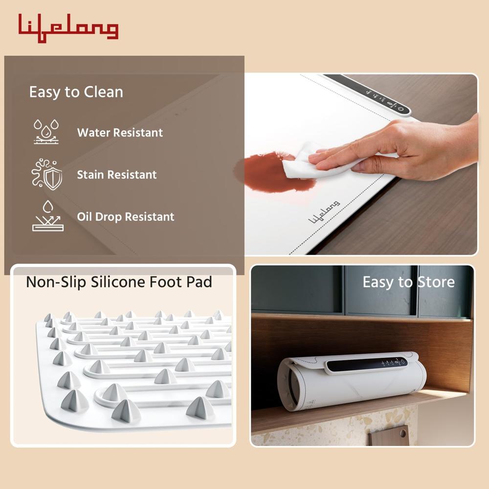 Lifelong Electric Food Warmer - 250 W | Roll Up Silicon Heating Mat | Adjustable Temperature Control with Touch  LLEFW09