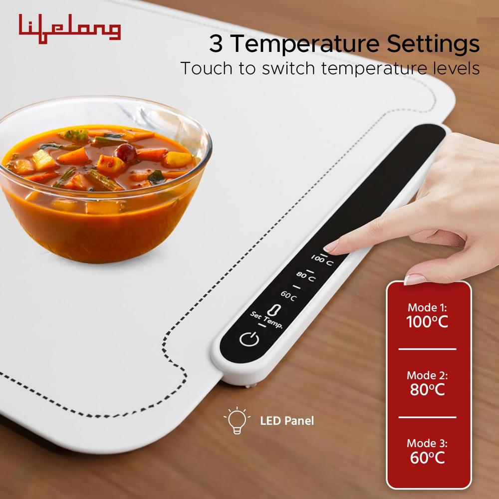 Lifelong Electric Food Warmer - 250 W | Roll Up Silicon Heating Mat | Adjustable Temperature Control with Touch  LLEFW09