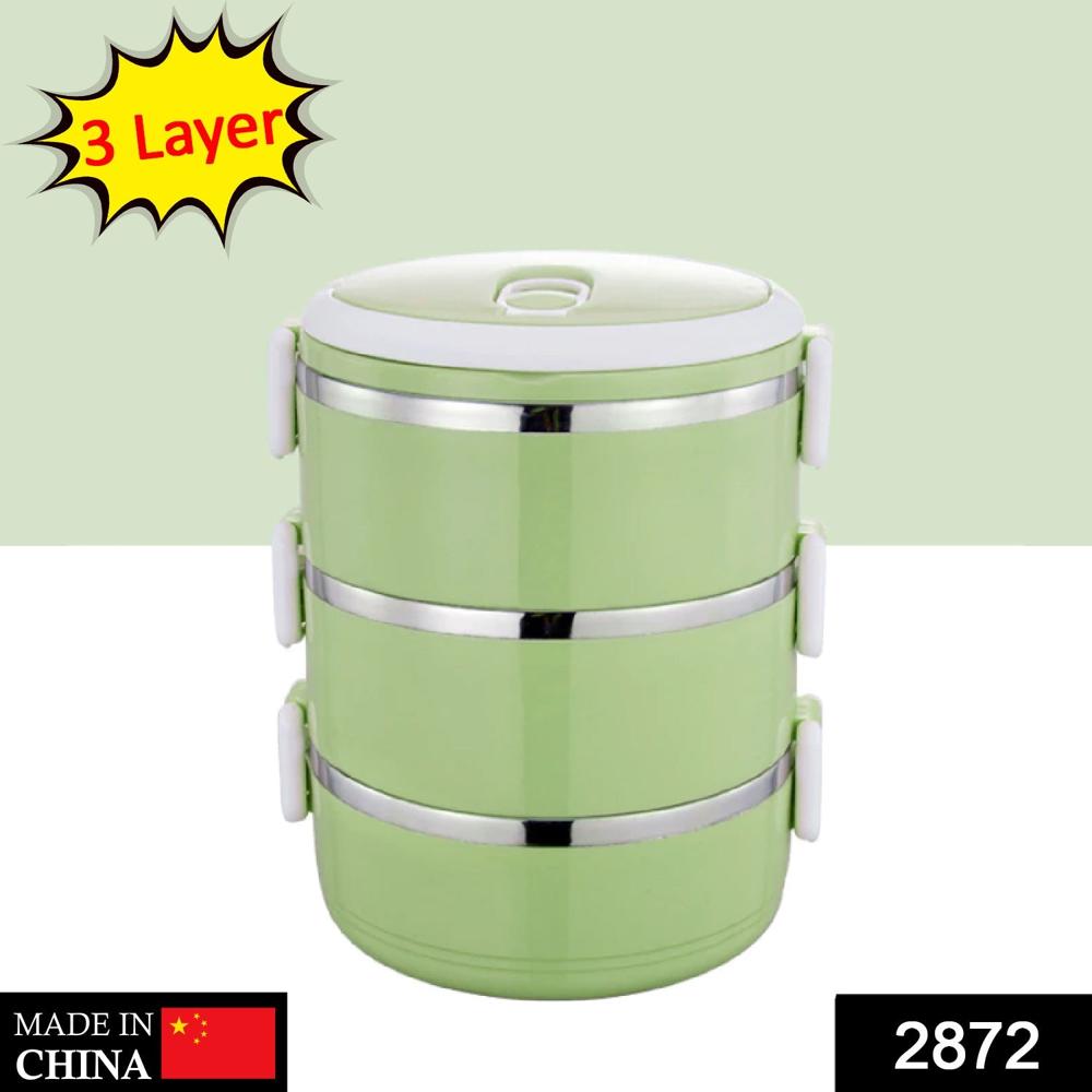 Multi Layer Stainless Steel Hot Lunch Box (3 Layer) - Color: Mix
