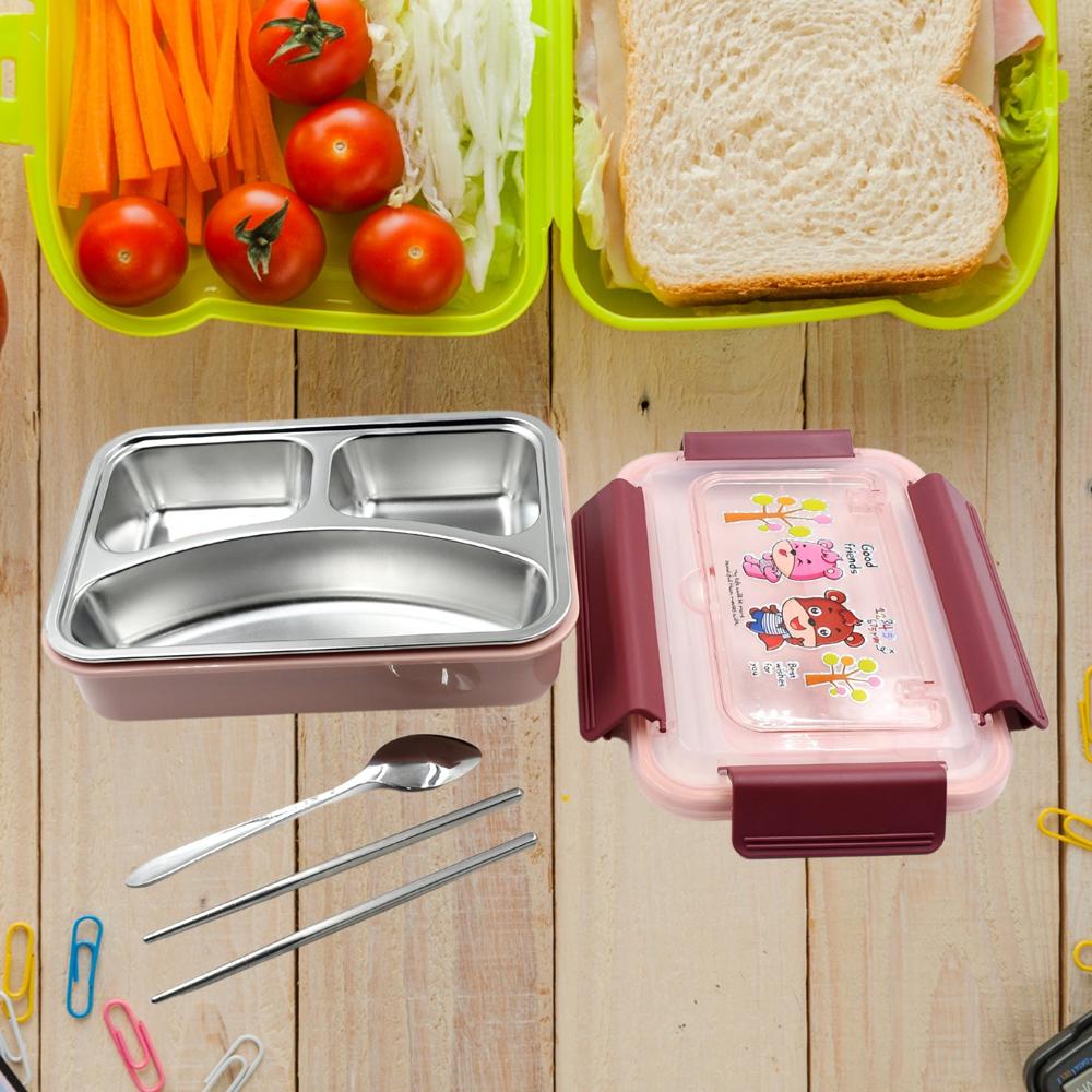 Kids Lunch Box with Steel Spoon & Chopsticks  Food-Safe & Durable