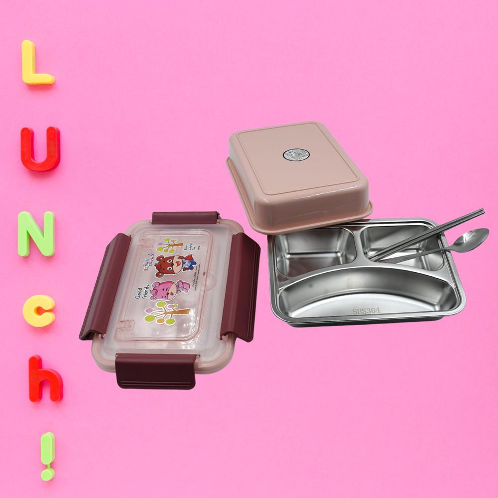 Kids Lunch Box with Steel Spoon & Chopsticks  Food-Safe & Durable