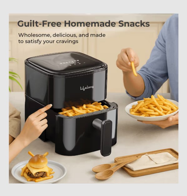 Lifelong 4.2 Litre Digital Air Fryer | Touch Control, 7 Preset Menu, Detachable Handle, Non-Stick Basket, Rapid Air Technology | Oil-Free Cooking for Grilling   LLHFD442