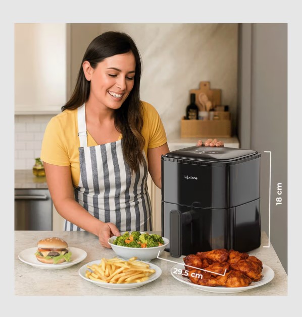 Lifelong 4.2 Litre Digital Air Fryer | Touch Control, 7 Preset Menu, Detachable Handle, Non-Stick Basket, Rapid Air Technology | Oil-Free Cooking for Grilling   LLHFD442