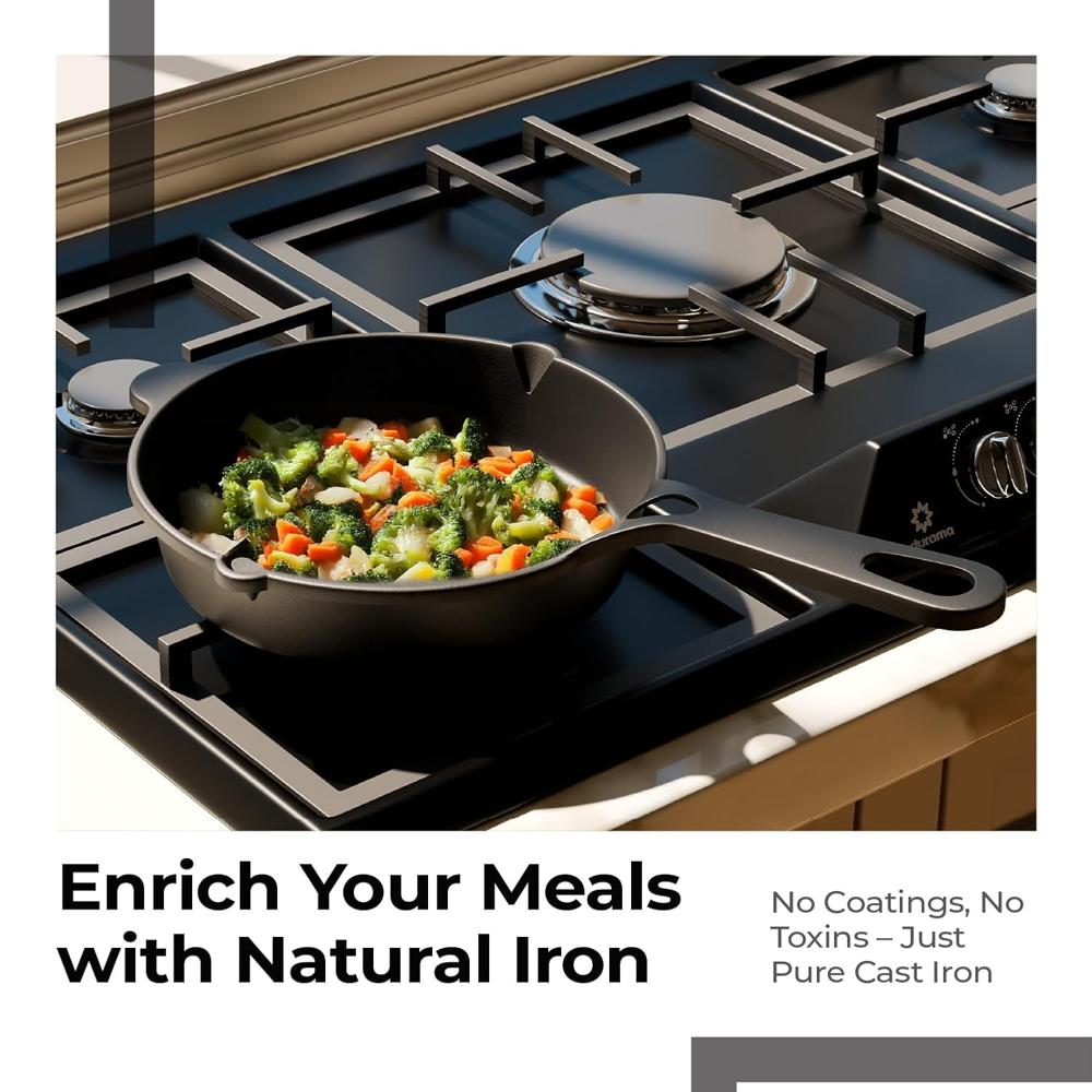 Lifelong Cast Iron Cookware Combo Set | 4-Piece Pre-Seasoned - Tawa (30cm), Kadhai (24cm), Fry Pan (20cm) & Tadka Pan |