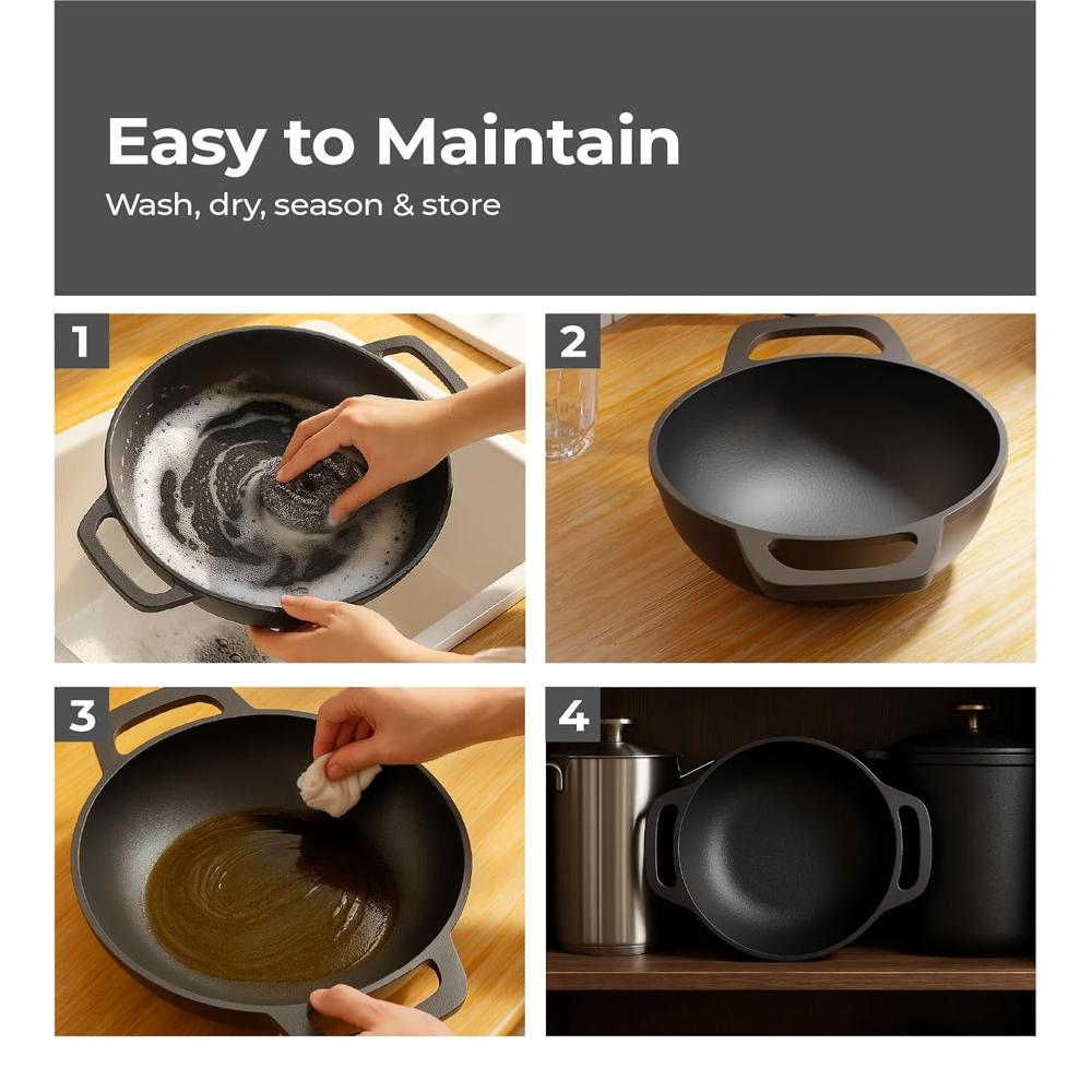 Lifelong Cast Iron Cookware Combo Set | 4-Piece Pre-Seasoned - Tawa (30cm), Kadhai (24cm), Fry Pan (20cm) & Tadka Pan |