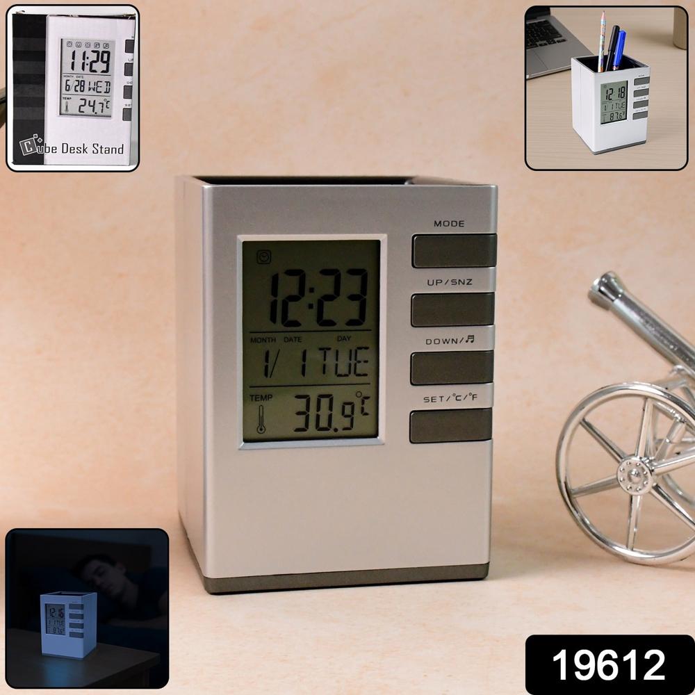 Multifunction Cube Digital Desk Clock With Pen Holder (1 Pc) - Color: Mix