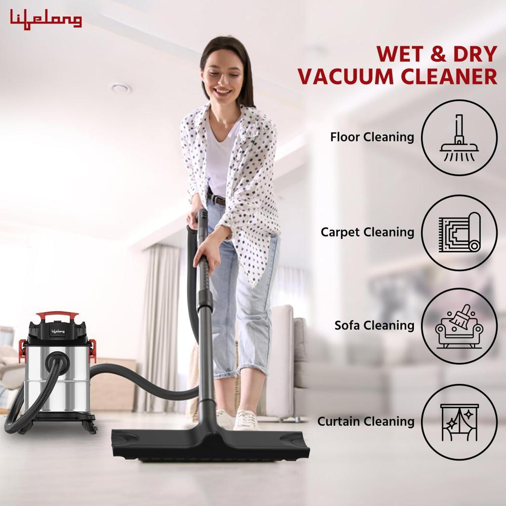 Lifelong Aspire ZX Wet & Dry Vacuum Cleaner, 1200 Watts, 16 kPa Suction Power, 21 litres Tank Capacity for Home Use, LLVC20