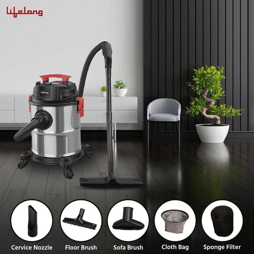 Lifelong Aspire ZX Wet & Dry Vacuum Cleaner, 1200 Watts, 16 kPa Suction Power, 21 litres Tank Capacity for Home Use, LLVC20
