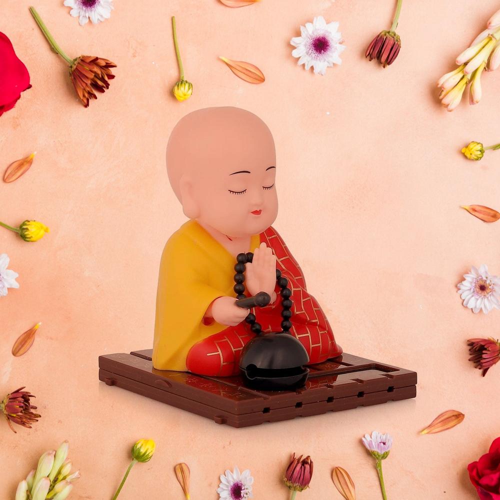 Solar Powered Sitting Buddha Statue, Moving Head And Hand (1 Pc / Big) - Color: Mix