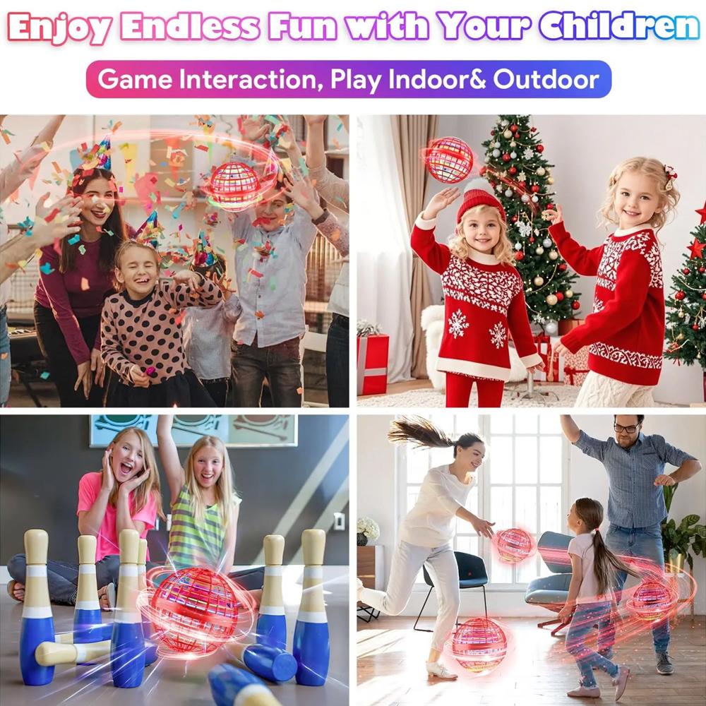 Flying Ball Toys, USB Rechargeable Built-in RGB Lights 360Rotating Magic Controller