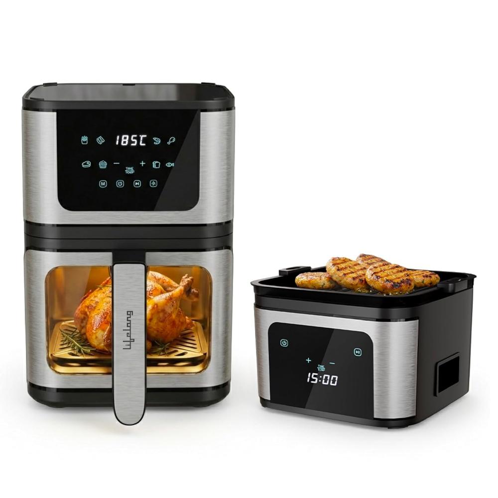 Lifelong BRIK 2-in-1 Air Fryer & Barbeque | 1350W Power, 8 Presets | 4.2L Basket with Glass Window