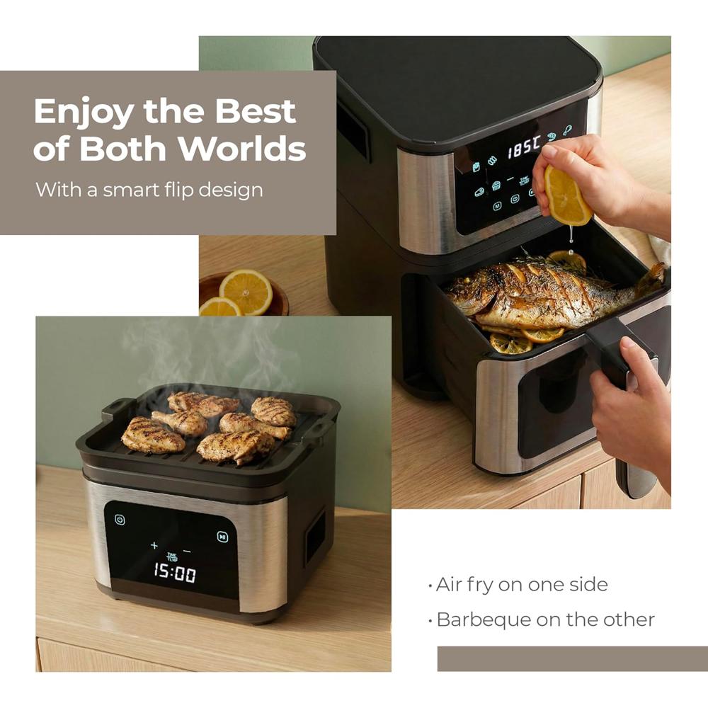 Lifelong BRIK 2-in-1 Air Fryer & Barbeque | 1350W Power, 8 Presets | 4.2L Basket with Glass Window 