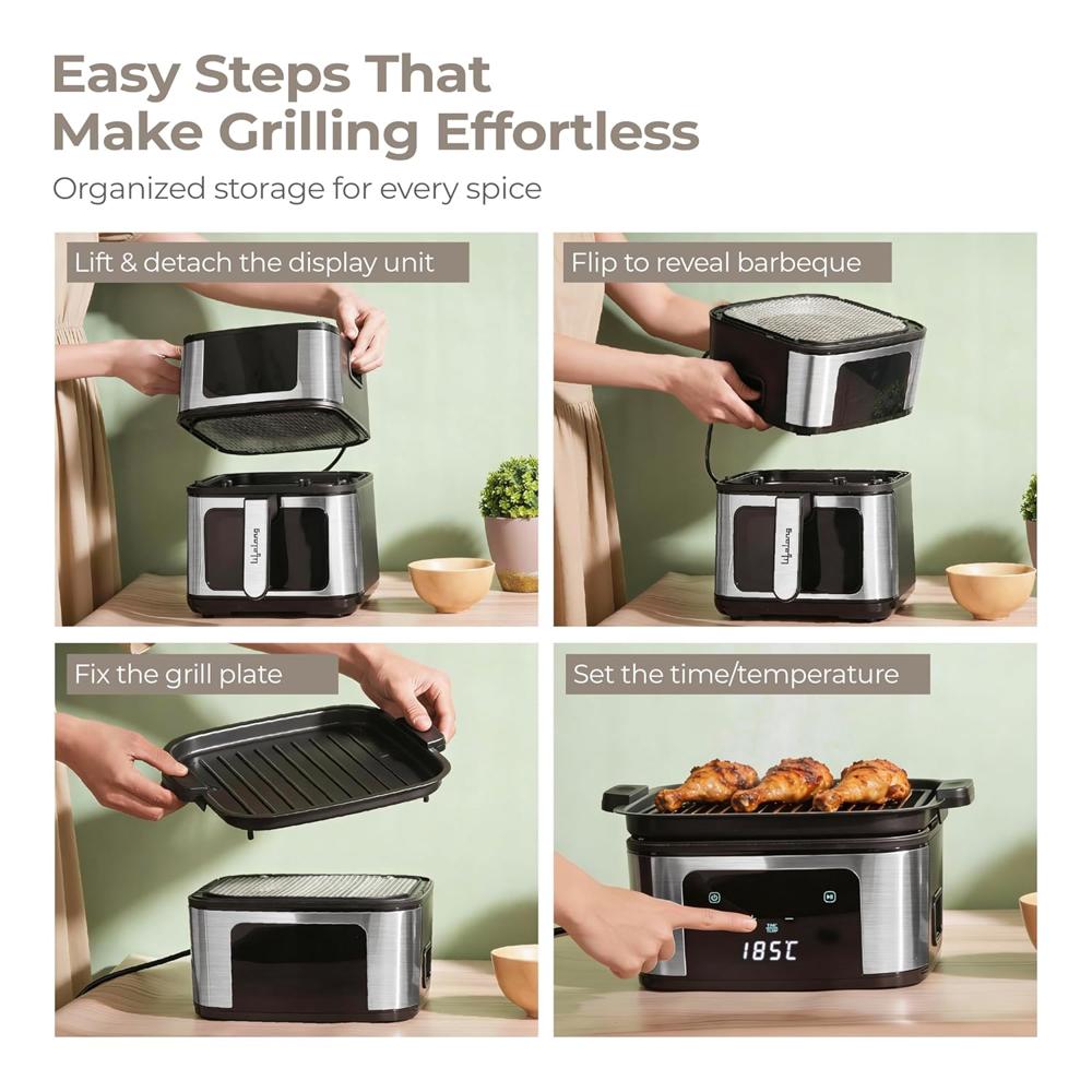 Lifelong BRIK 2-in-1 Air Fryer & Barbeque | 1350W Power, 8 Presets | 4.2L Basket with Glass Window 