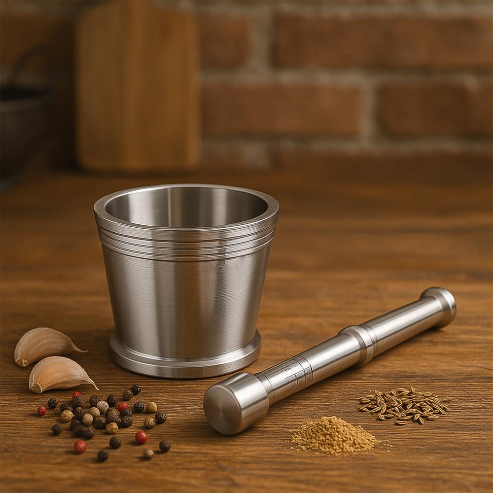 Heavy Duty Stainless Steel Mor-tar Pestle Set for Kitchen, Khalbatta Set (2 Pc Set)