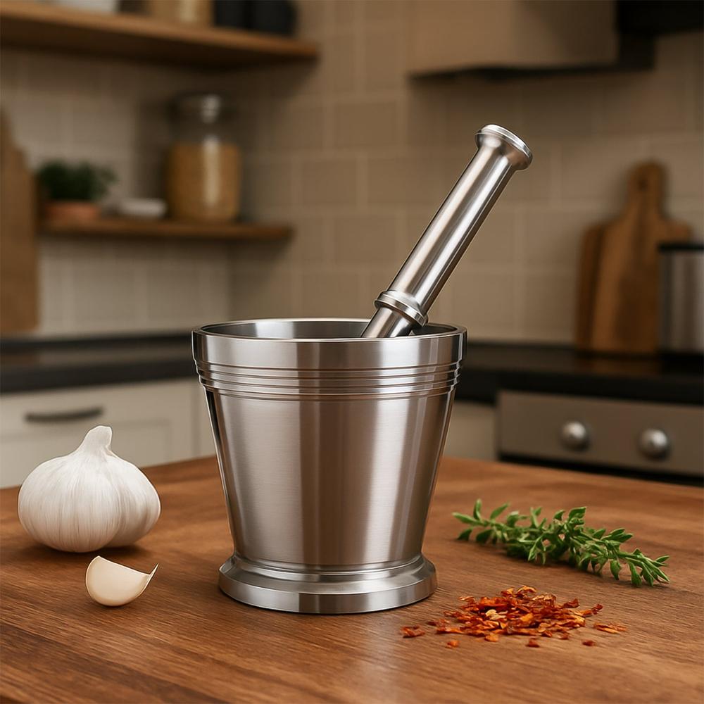Heavy Duty Stainless Steel Mor-tar Pestle Set for Kitchen, Khalbatta Set (2 Pc Set)