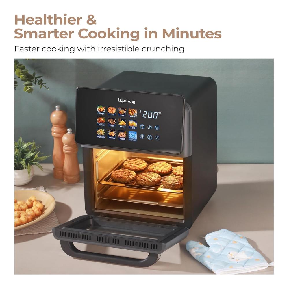 Lifelong Air Fryer Oven 10L | 12 Preset Modes | 1350W Power | Healthy Low Oil Cooking, Rapid Air