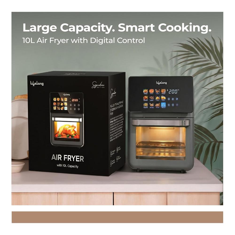 Lifelong Air Fryer Oven 10L | 12 Preset Modes | 1350W Power | Healthy Low Oil Cooking, Rapid Air