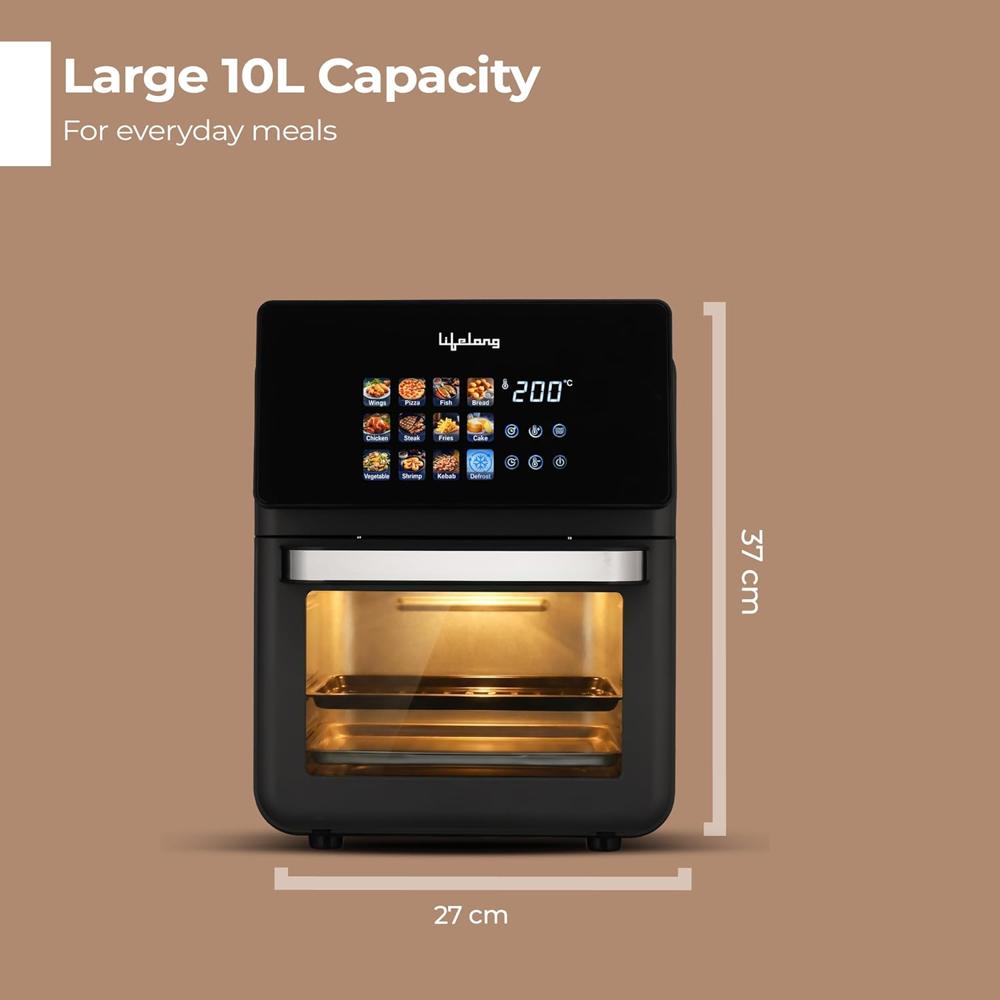 Lifelong Air Fryer Oven 10L | 12 Preset Modes | 1350W Power | Healthy Low Oil Cooking, Rapid Air