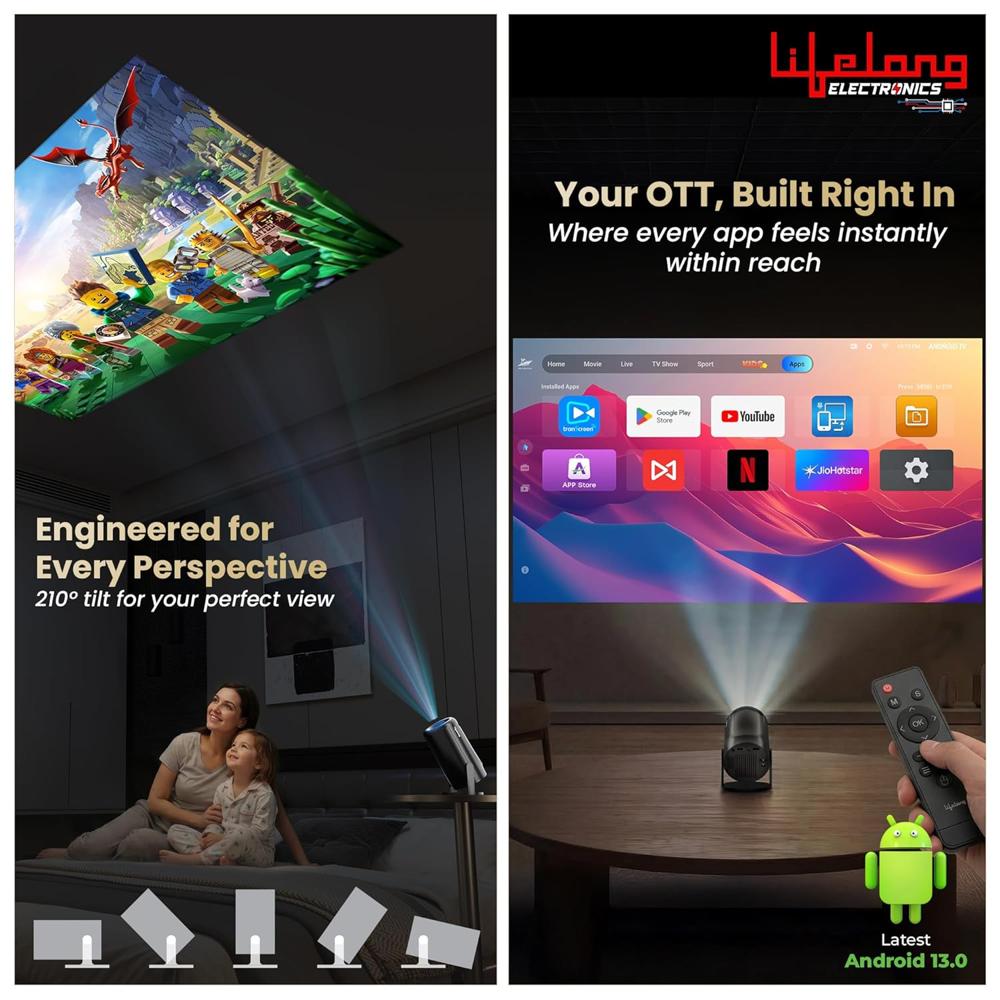 Lifelong Electronics Built-in Live TV Smart Projector | with 90+ Channels (No Subscription Required