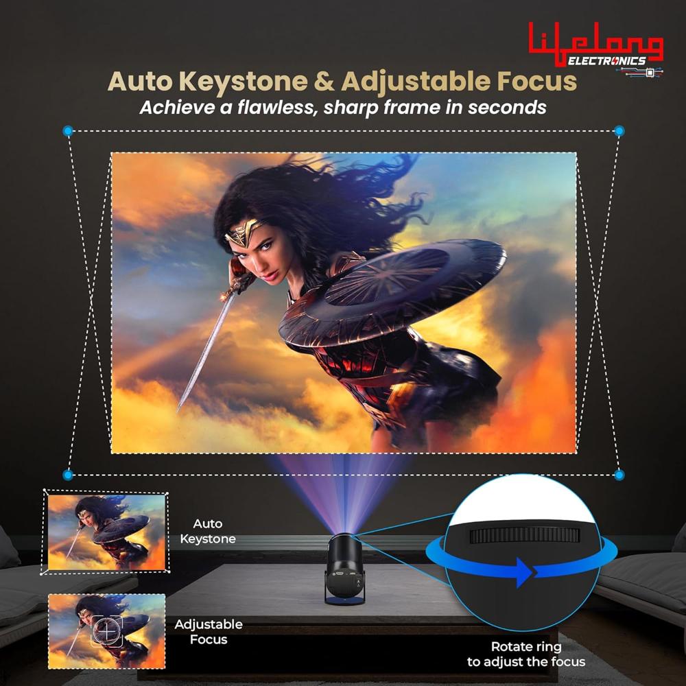 Lifelong Electronics Built-in Live TV Smart Projector | with 90+ Channels (No Subscription Required