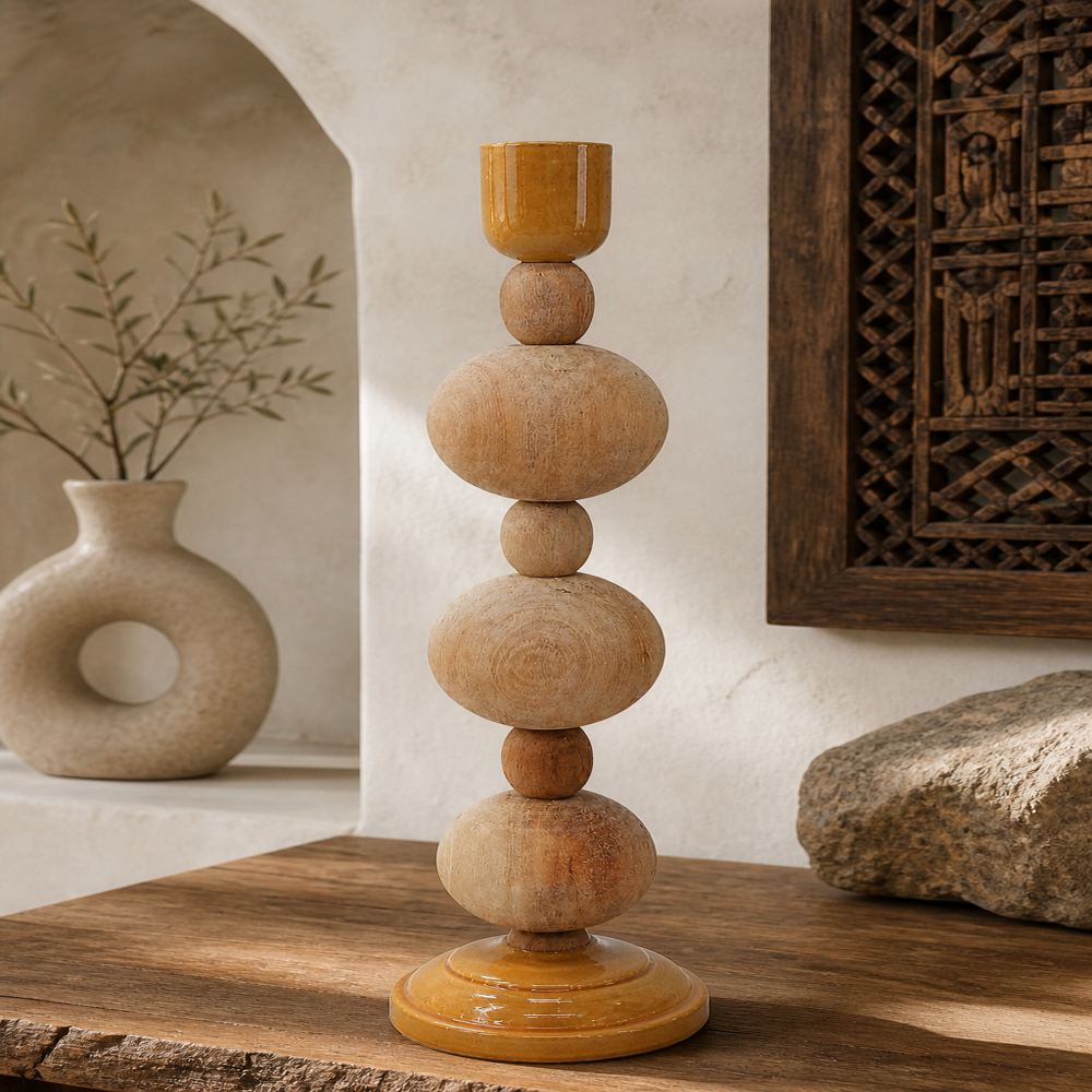 Wood candle stand holder