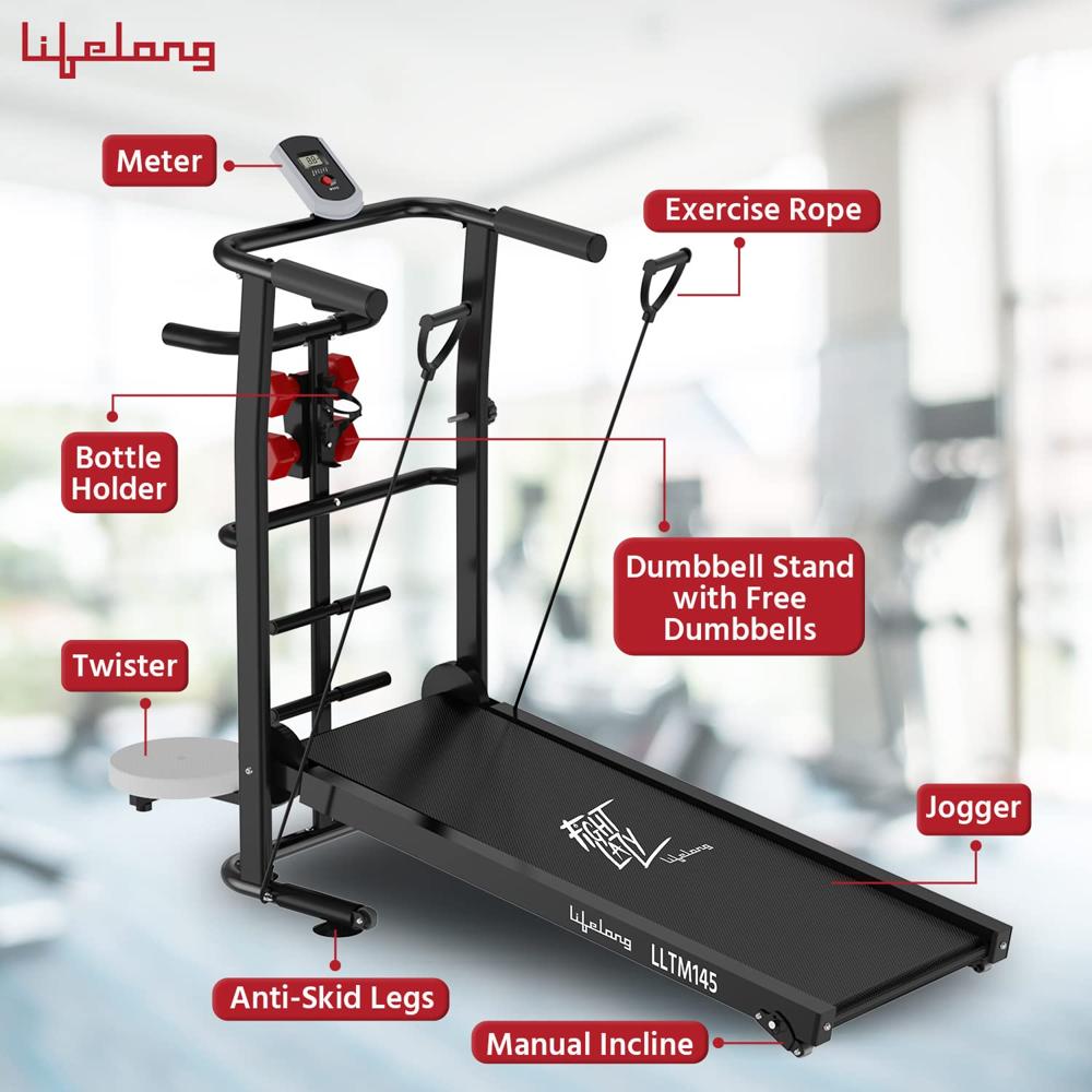 Lifelong LLTM145 Multifunction Manual Treadmill | Max User Weight 100 Kg