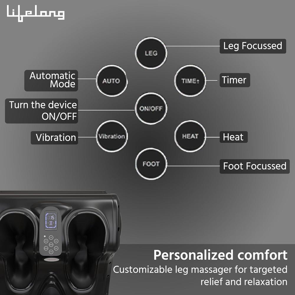 Lifelong LLM747 Foot Massager Machine for Pain Relief | Electric Foot Massager with Digital Display | Feet