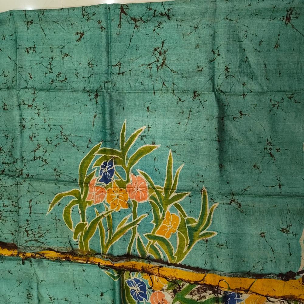 Hand batik on green Tussar 