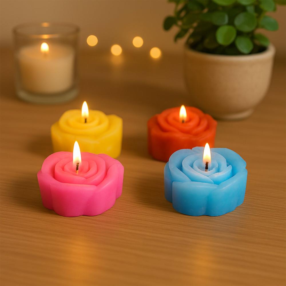 Rose Shaped Wax Candle Set (6 Pc)