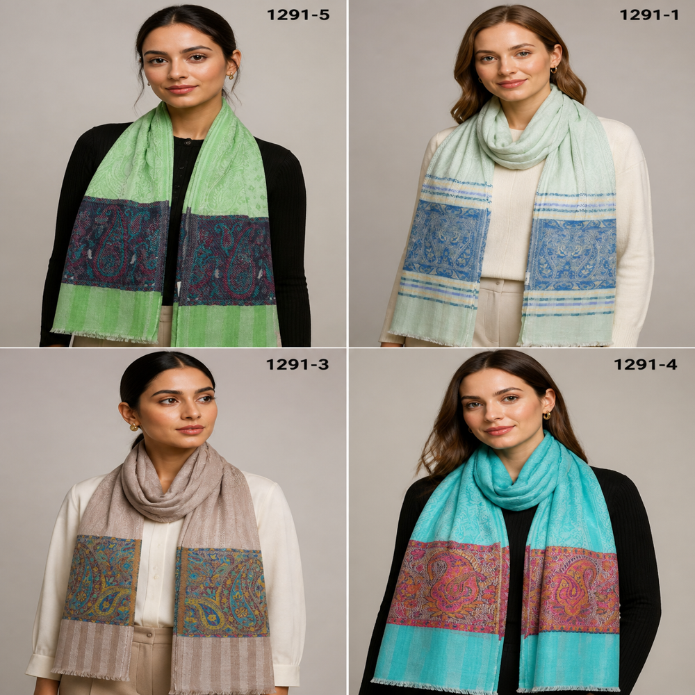 Merino Wool Self Jacaurd With Kani Palla Stoles - Color: Assorted Colors