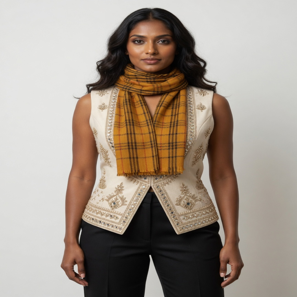 Merino Wool Check Mufflers - Color: Assortted