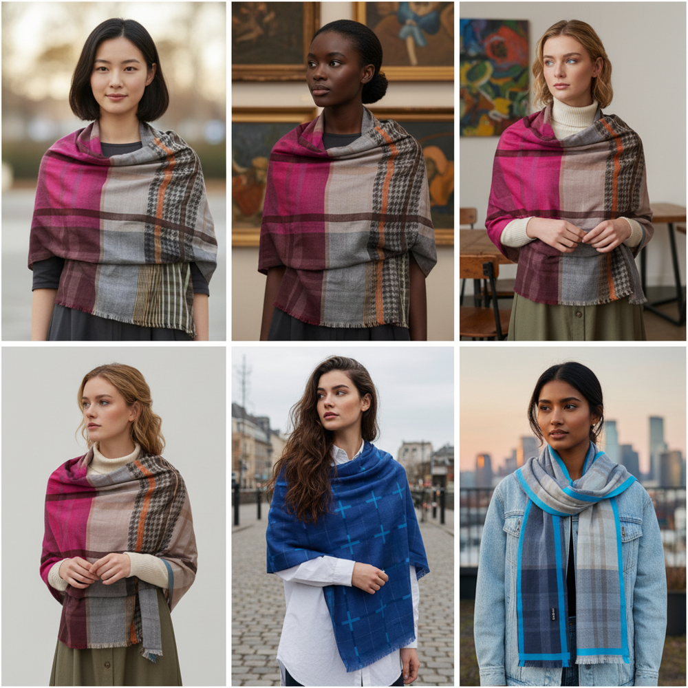 Pure Wool Multi Box And Check  Stoles
